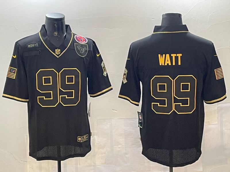 Men Houston Texans 99 Watt Black Gold 2024 Nike Limited NFL Jersey style 01081
